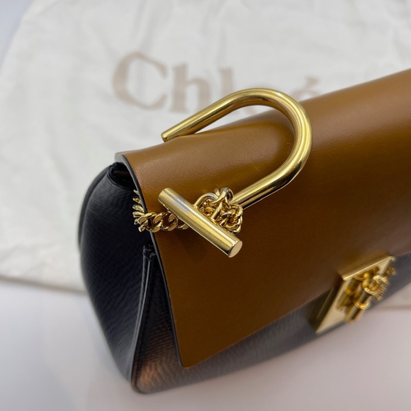 Chloe drew chain leather shoulder crossbody bag navy blue and camel women - Picture 13 of 15